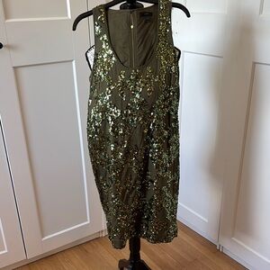 J. Crew Olive Green Sequin Midi Dress